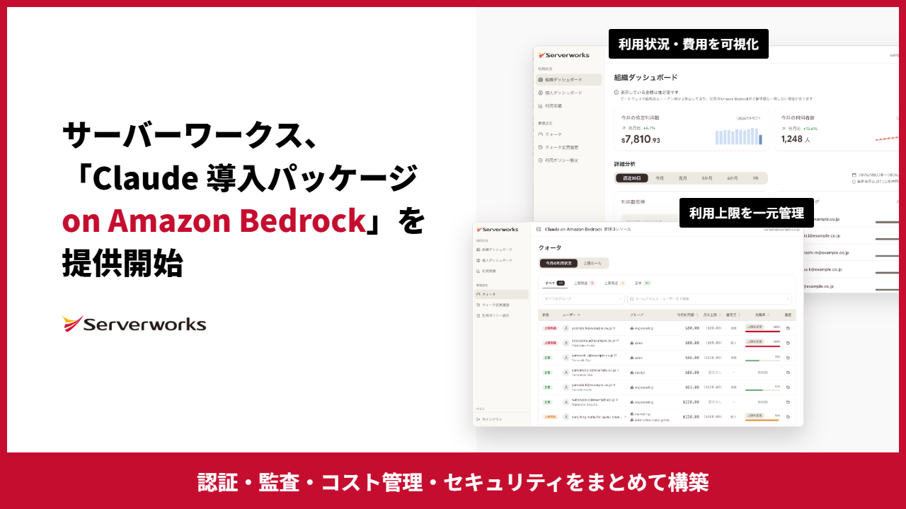 サーバーワークス、「Claude 導入パッケージ on Amazon Bedrock」を提供開始 ～認証・監査・コスト管理・セキュリティをまとめて構築～